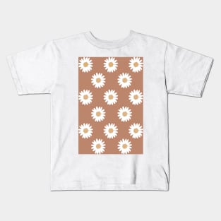 burnt orange brown rust camel daisy flower floral pattern Kids T-Shirt